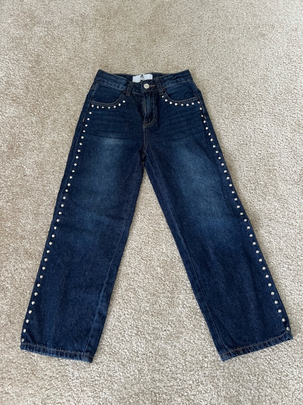 Dark Wash Studded Wide Leg Jeans - Unbranded